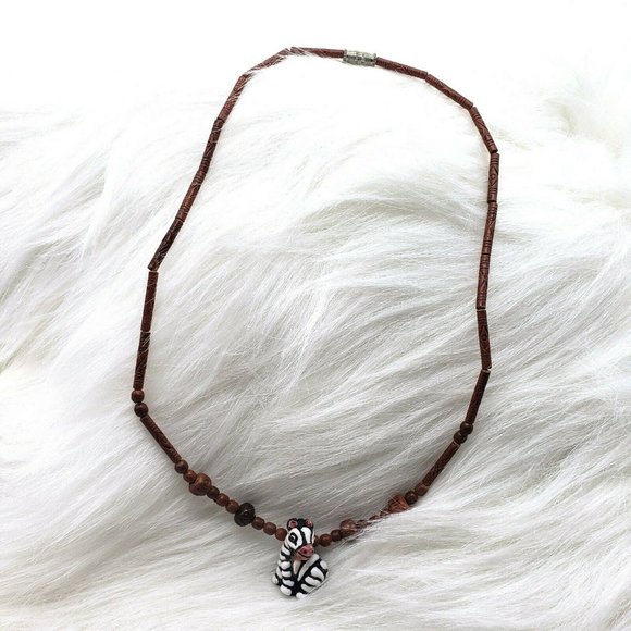 Tribal African Safari Zebra Pendant Necklace 19" - Picture 4 of 11